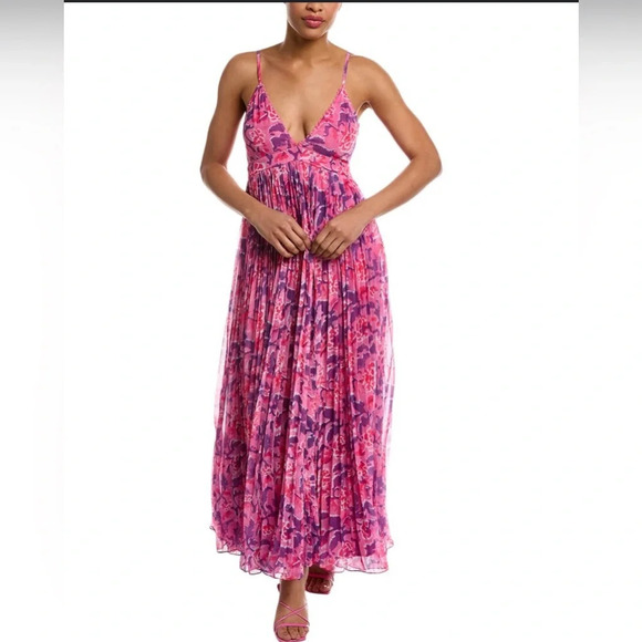 Rococo Sand Lei Floral Polychighone Pleated Maxi Dress in Bubblegum sz S $498 - Picture 2 of 7